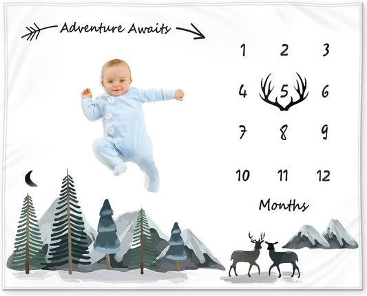 Adventure Time Mountain Milestone Blanket for Boys - Perfect for Woodland Nurseries, Includes Felt Frame Marker Piece