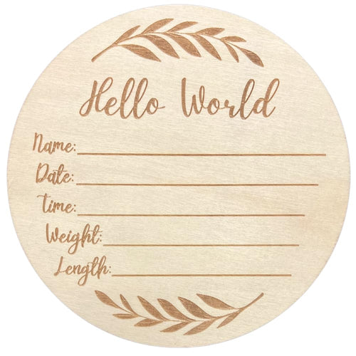 Wooden Baby Announcement Sign - "Hello World" 6-Inch, Perfect for Newborn Photography