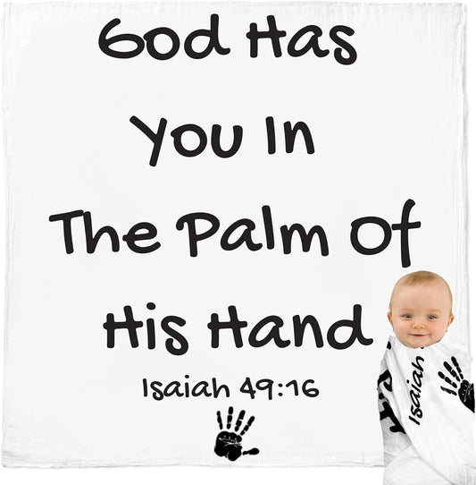 Organic Baby Swaddle Blanket - Silky Muslin, 47x47, Ideal for Newborns, Featuring Isaiah 49:16