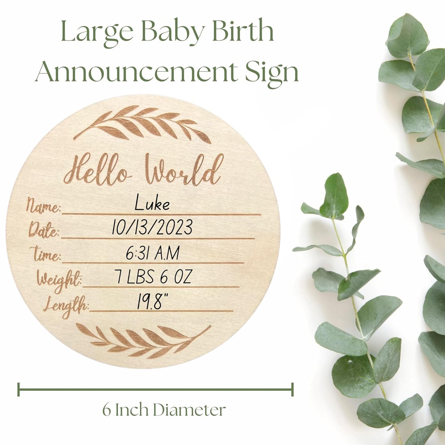 Wooden Baby Announcement Sign - "Hello World" 6-Inch, Perfect for Newborn Photography