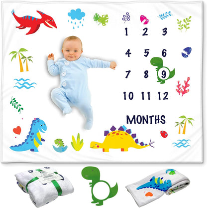 Dinosaur-Themed Baby Milestone Blanket - Includes Markers, 50x40, Perfect for Both Boys and Girls