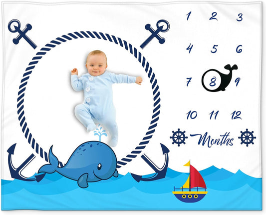 Whale Milestone Blanket - 50x40, Perfect for Boys and Girls