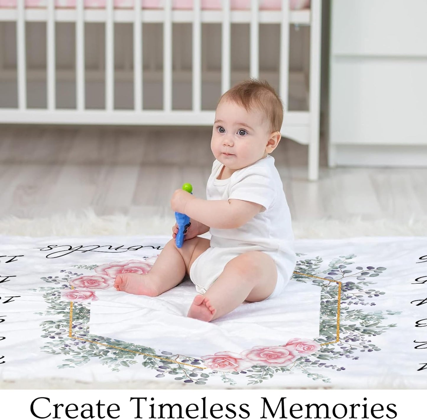 Floral Milestone Blanket for Baby Girls - Includes Heart Frame, 50x40, Eucalyptus Floral Leaves Design