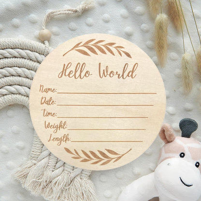 Wooden Baby Announcement Sign - "Hello World" 6-Inch, Perfect for Newborn Photography