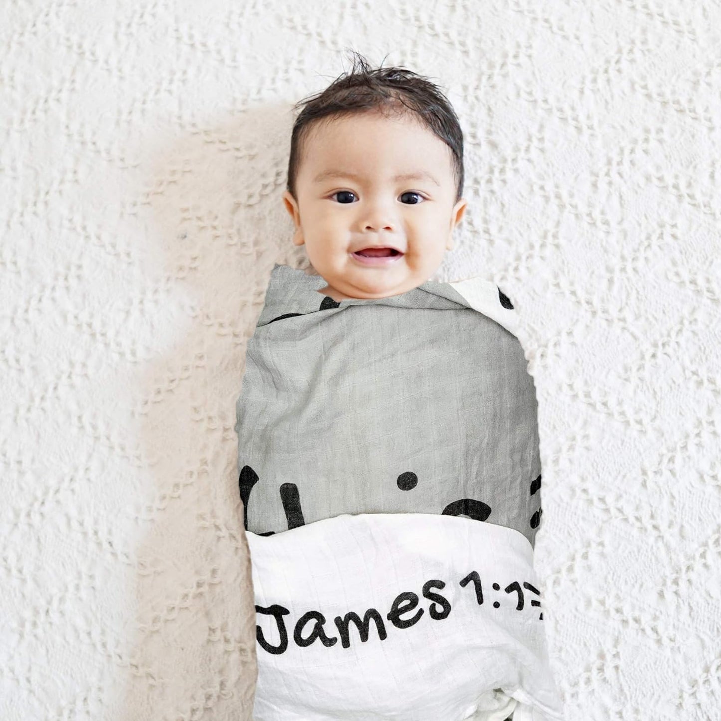 Organic Baby Swaddle Blanket - Silky Muslin, 47x47, Featuring James 1:17