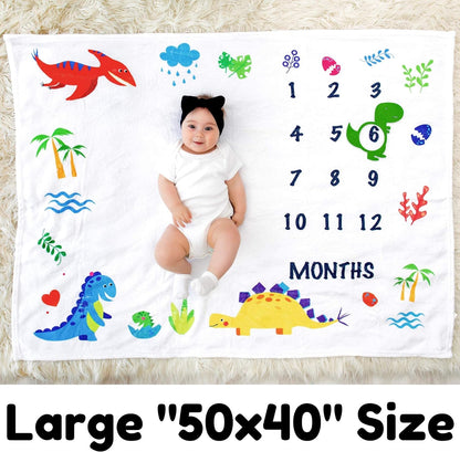 Dinosaur-Themed Baby Milestone Blanket - Includes Markers, 50x40, Perfect for Both Boys and Girls